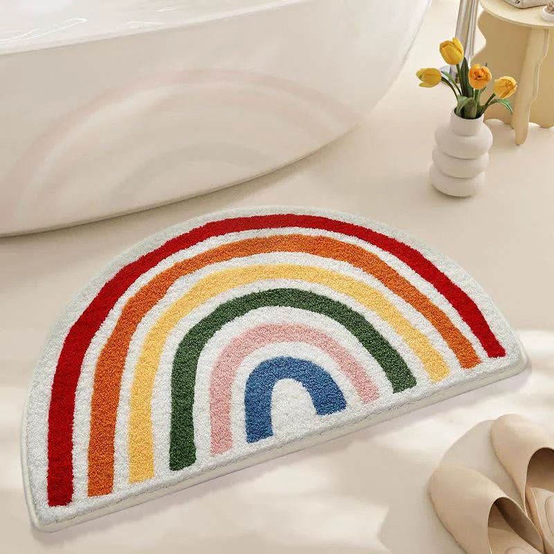 Official Ownkoti Rainbow Arch Faux Cashmere Bath Rug Optimized