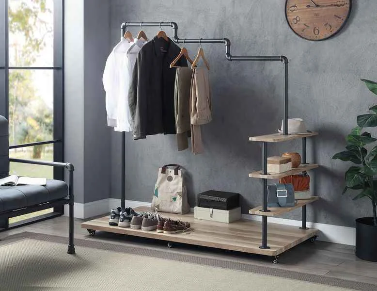 User-Friendly Brantley – 63 quot Hanger Rack – Oak amp Sandy Gray Green