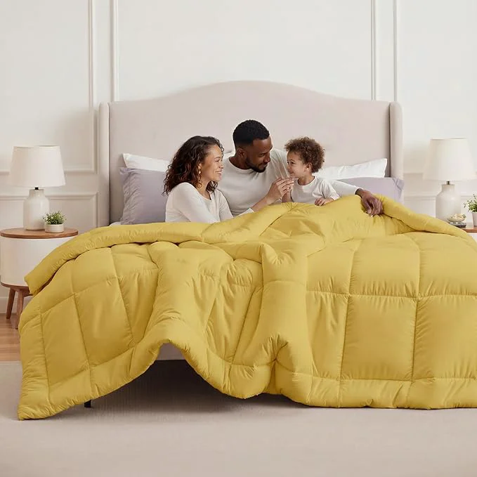 Secure Bedsure Comforter Duvet Insert – Quilted Comforters Oversized King Size All Season Duvet GentleSoft Down Bedding with 8 Tabs Gifts for Women Mustard Yellow Oversized King 116×98 Modern