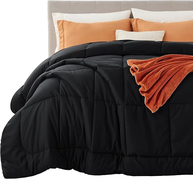 Elite Bedsure Comforter Duvet Insert – Quilted Comforters Cal King Size All Season Duvet GentleSoft Down Bedding with 8 Tabs Gifts for Women Men Black California King 96 X 102 Inches Next-Generation