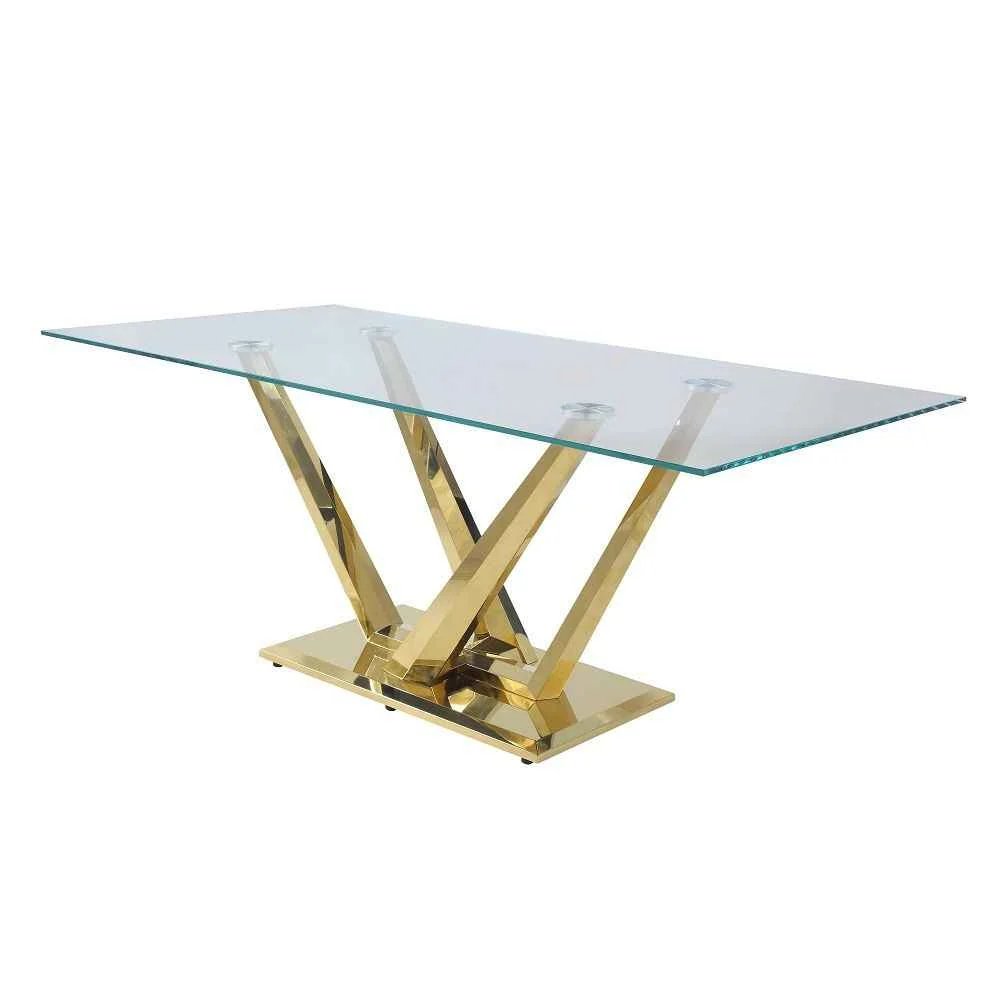 Secure Barnard – Dining Table – Clear Glass amp Mirrored Gold Fine