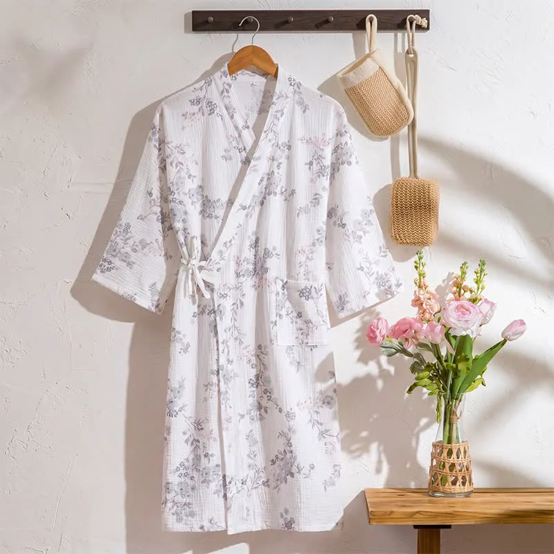 Verified Ownkoti Elegant Purple Floral Cotton Kimono Robe Reusable