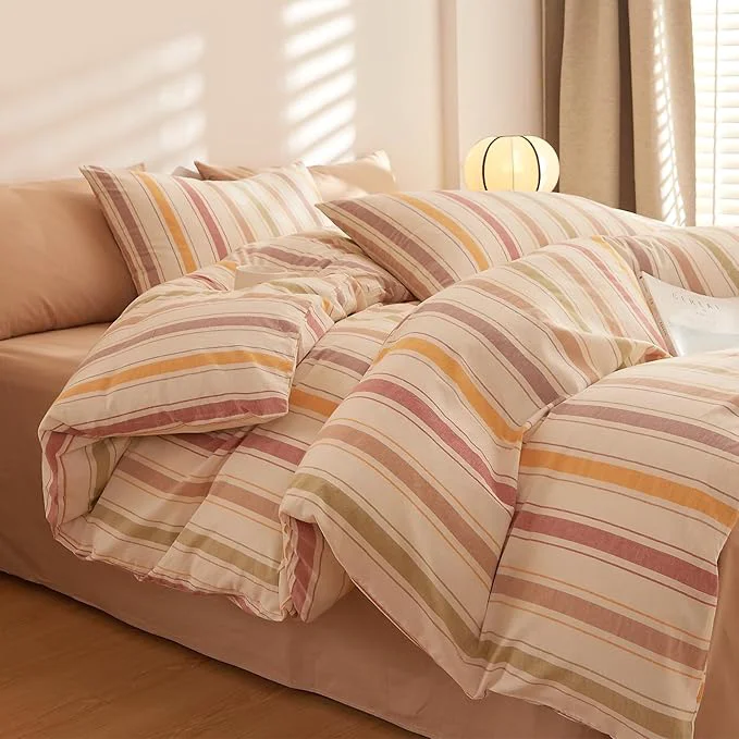 Outstanding MKXI Striped Duvet Cover Set Washed Cotton 3-Piece Colorful Autumn Vibe Bedding Set with Zipper amp Ties Stripes Pattern Comforter Cover for Teens Adults Dorms amp Bedrooms Full Size Proven