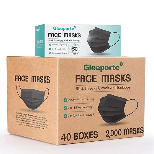 Durable Black Disposable Face Mask 3-Ply Adult Masks Facial Cover Selected