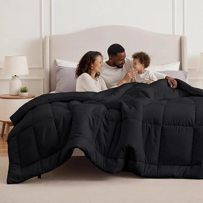 Flexible Bedsure Comforter Duvet Insert – Quilted Comforters Oversize Queen Size All Season Duvet GentleSoft Down Bedding with 8 Tabs Gifts for Women Men Black Oversize Queen 98 x 98 Inches Modern