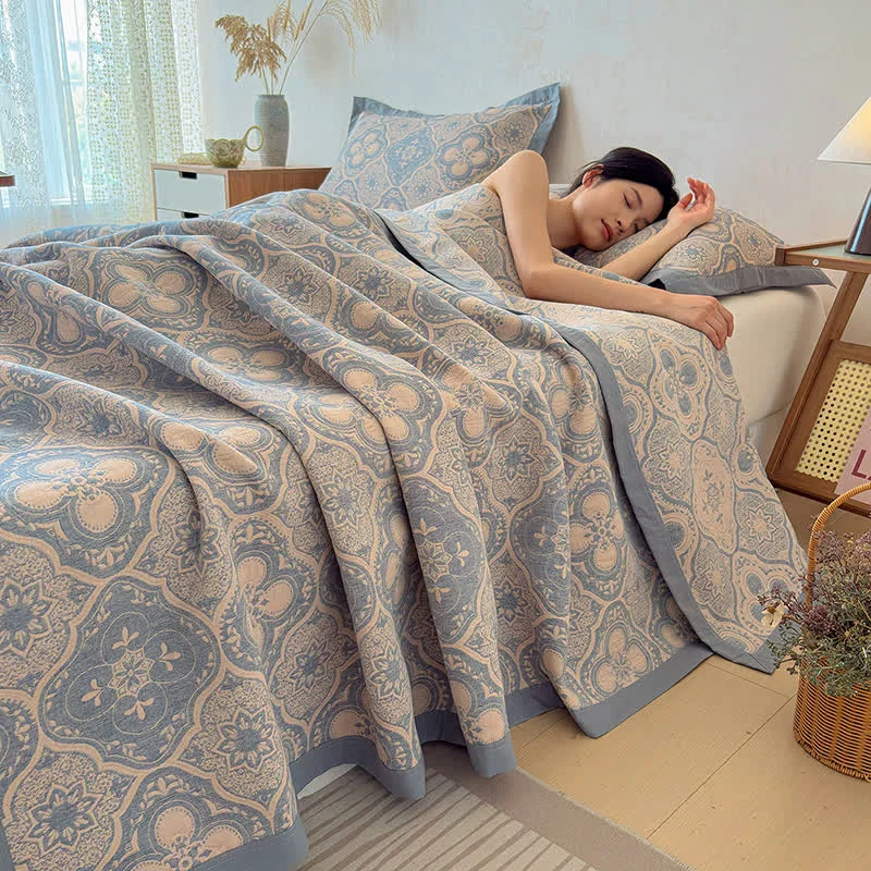 World-Class Ownkoti Milanese Medallion Tile Cotton Gauze Bedspread Quilt Flexible