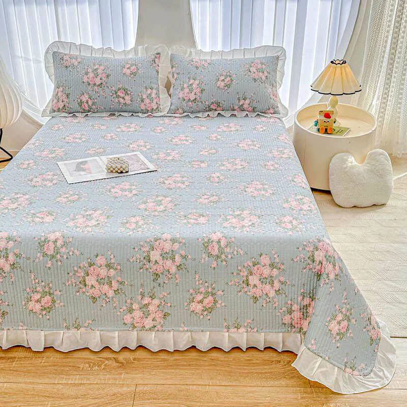 Trendy Ownkoti Ruffled Pink Rose Twill Cotton Coverlet High-Grade