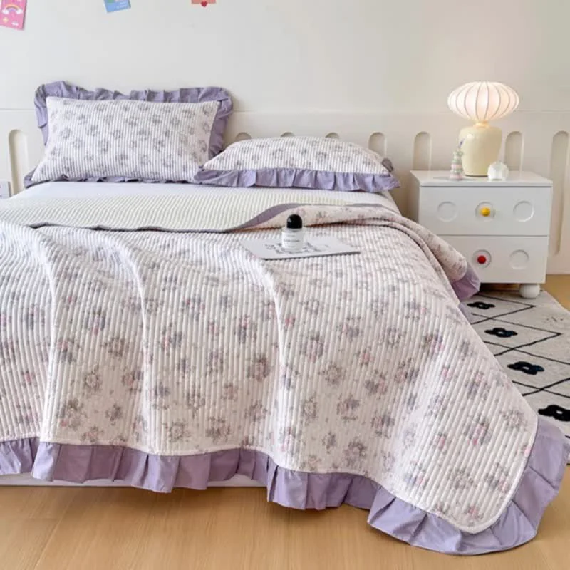 Authentic Ownkoti Violet Ruffle Floral Cotton Coverlet Proven