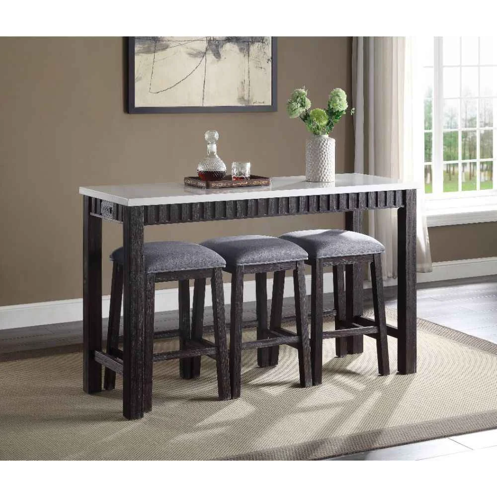 Exceptional Necalli – 4 Piece Counter Height Table Set – Marble Top amp Weathered Espresso Pure