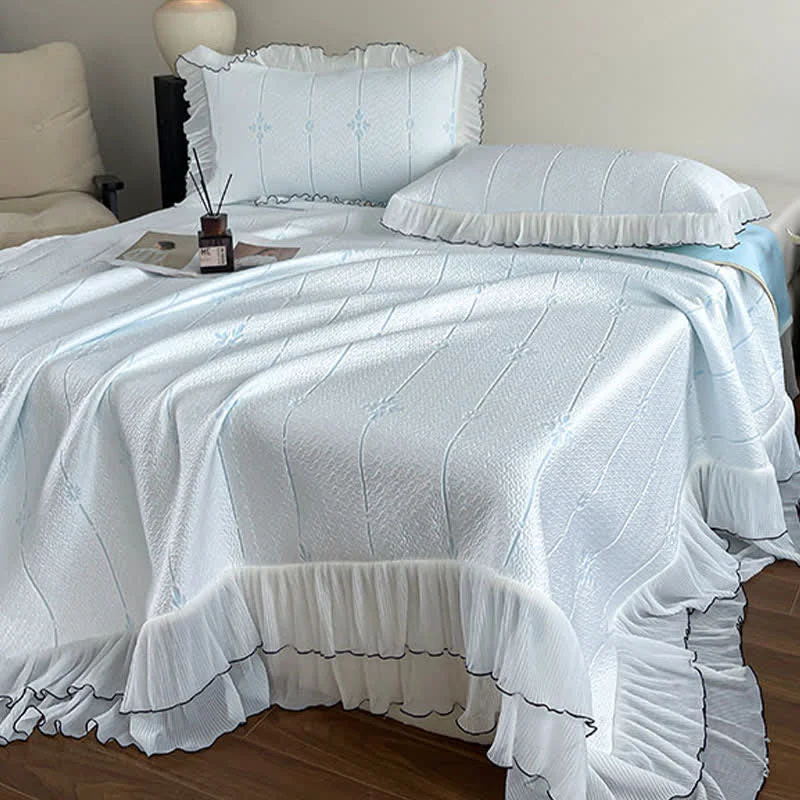 Efficient Ownkoti Ruffled Vertical Floral Bedspread Set Top-Quality
