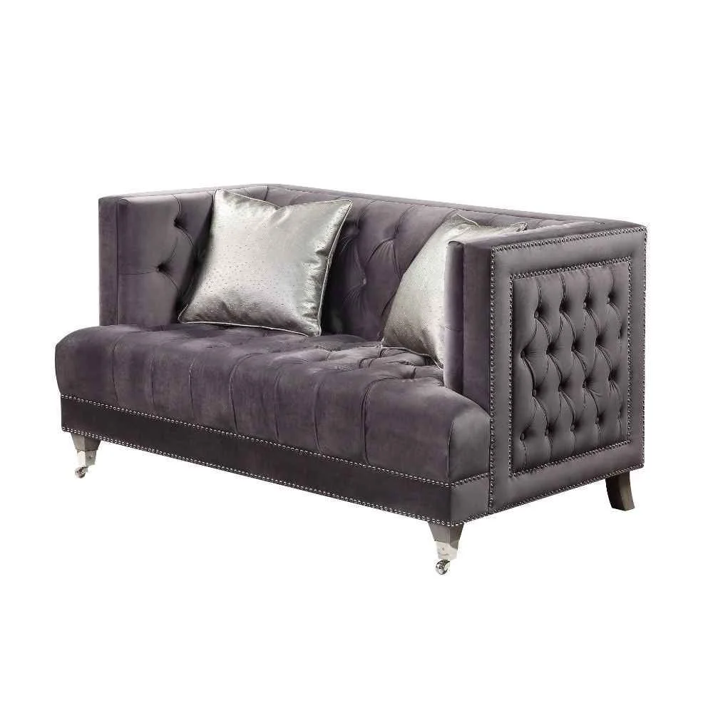 Reusable Hegio – Loveseat With 2 Pillows – Gray Velvet Long-Lasting