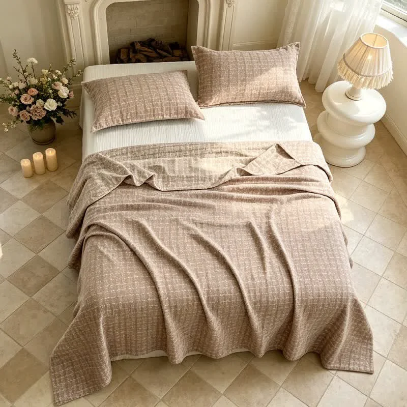 Green Ownkoti Modern Geometric Pattern Jacquard Cotton Quilt Organic
