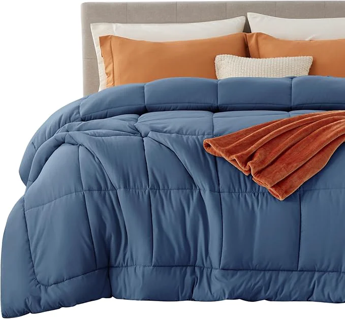 Enhanced Bedsure Comforter Duvet Insert – Quilted Comforters Cal King Size All Season Duvet GentleSoft Down Bedding with 8 Tabs Gifts for Women Men Dark Slate Blue Cal King 96x102Inche Fine