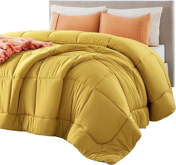 Detailed Bedsure Comforter Duvet Insert – Quilted Comforters Twin Size All Season Duvet GentleSoft Down Bedding Blanket with 8 Tabs Gifts for Women Men Mustard Yellow Twin 88 x 68 Inches Comfortable
