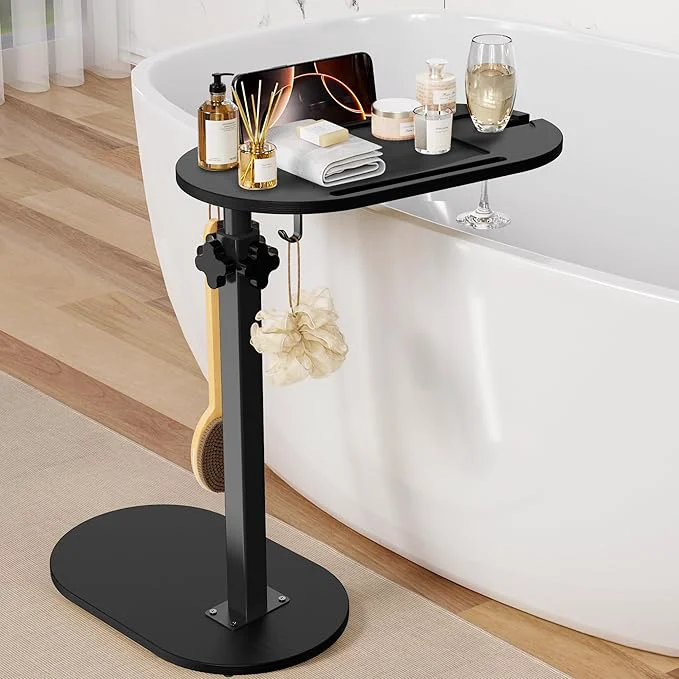 Premium Bamboo Bathtub Table with Adjustable Height standing Bath Tray Caddy Board Luxury