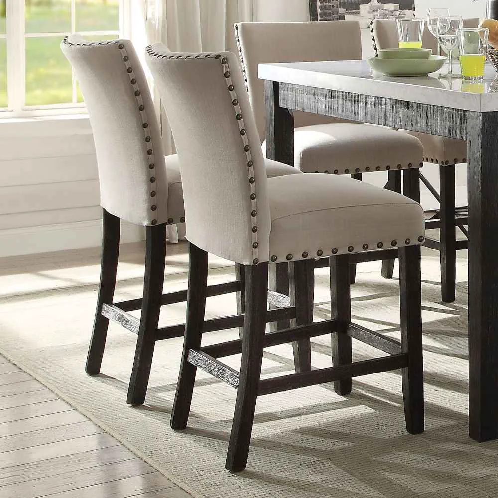 Safe Nolan – Counter Height Chair Set of 2 – Beige Linen amp Salvage Dark Oak Carefully Designed
