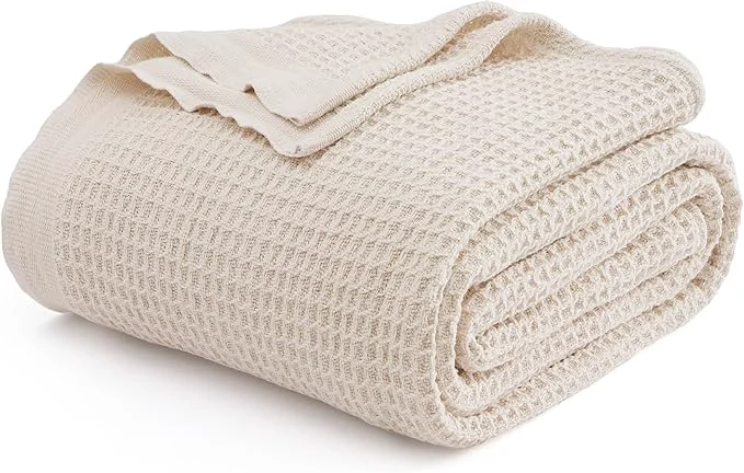 Relaxed Bedsure Gentlesoft Cotton Blanket Twin XL Size for College Dorm – Breathable and Soft for Spring Summer Waffle Weave Twin Blanket for Bed Dorm Room Essentials Light Beige 66×90 inches Next-Generation