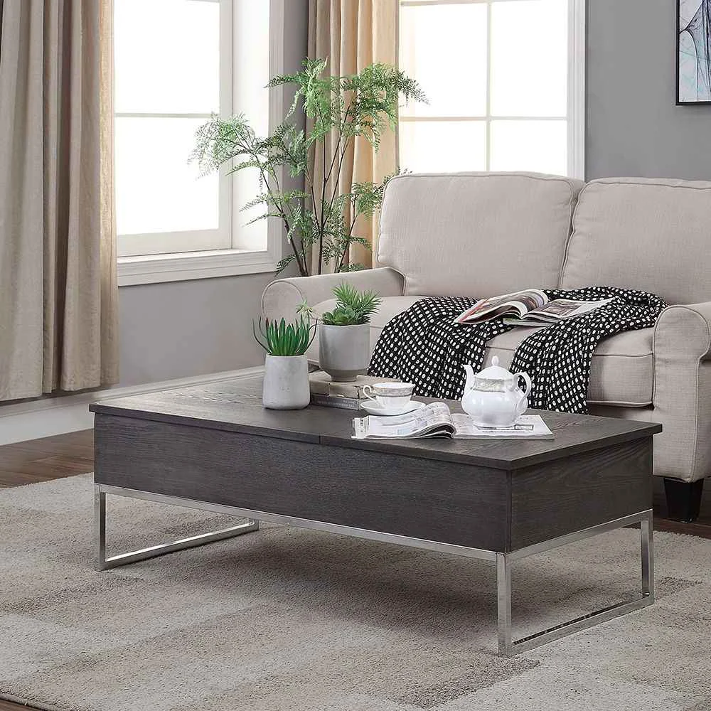 Elite Iban – Coffee Table With Lift Top – Gray Oak amp Chrome Soft