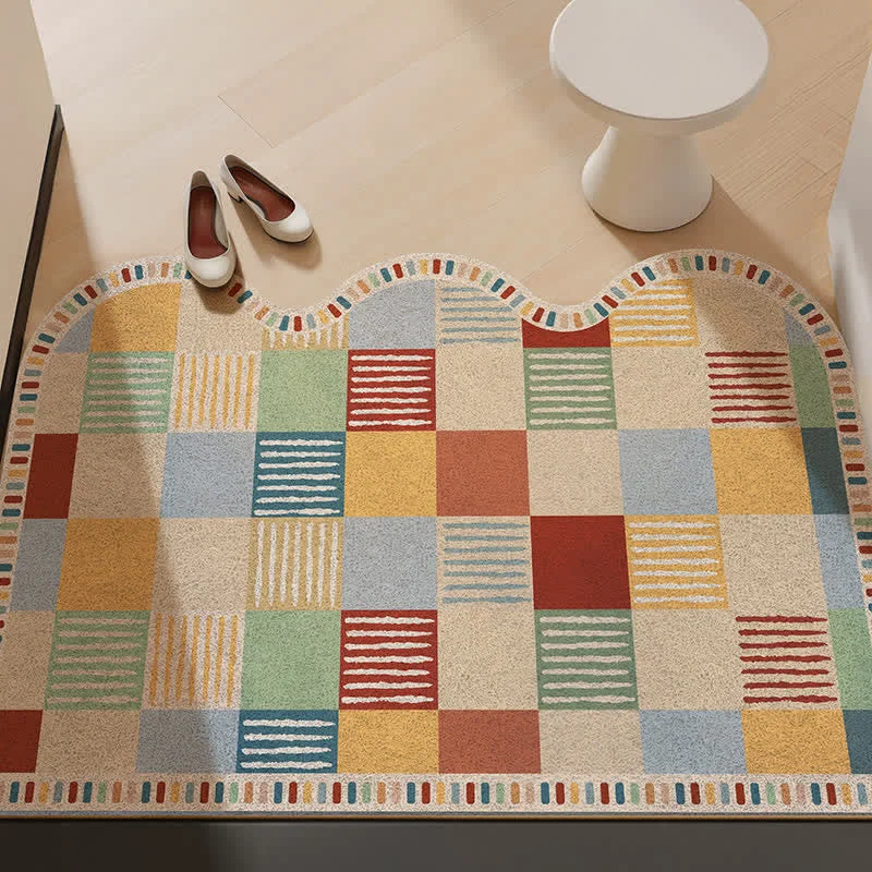 Sustainable Ownkoti Colorblock Patchwork Printed Entry Rug Authentic