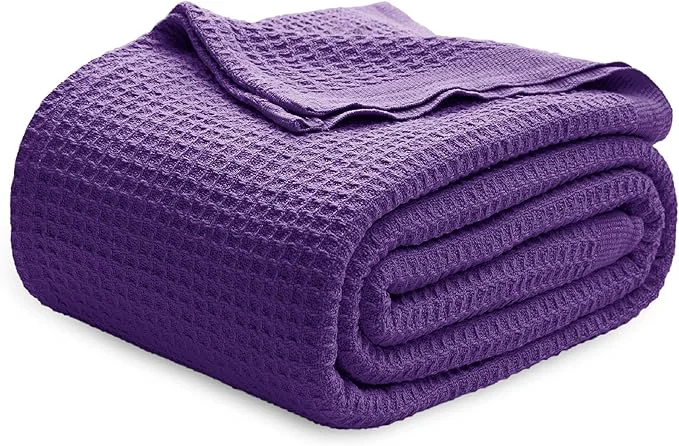 Exceptional Bedsure Gentlesoft Cotton Blanket King Size for Bed – Breathable and Soft for Spring Summer Thick Cozy Waffle Weave Blanket Gifts for Women Purple 104×90 inches Convenient