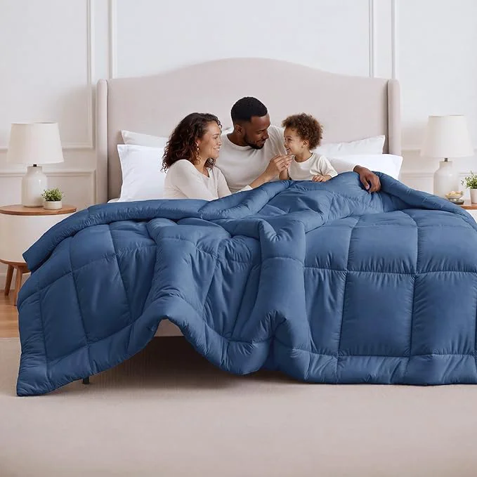 Crafted Bedsure Comforter Duvet Insert – Quilted Comforters Oversized King All Season Duvet GentleSoft Down Bedding with 8 Tabs Gifts for Women Men Dark Slate Blue Oversize King 116x98Inche Premium