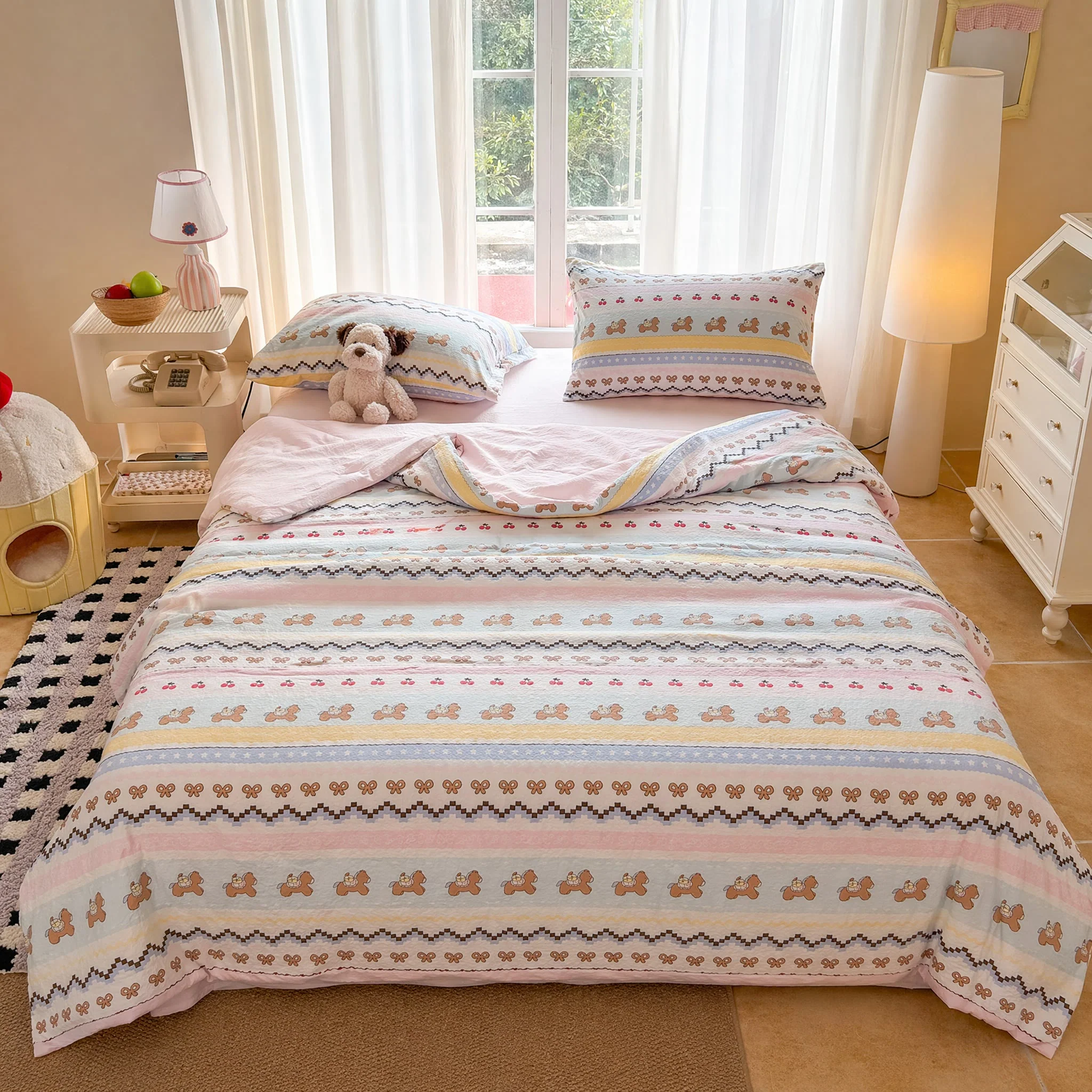 Soft Ownkoti Pink Bow Bear Washed Cotton Bedding Set Selected