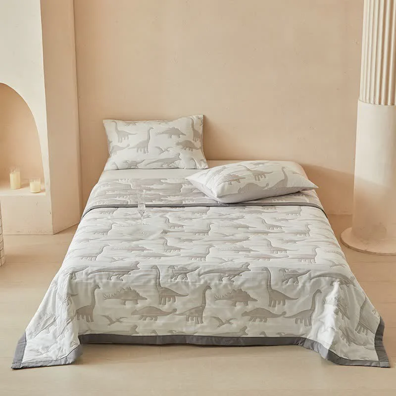 Green Ownkoti Neutral Dinosaur Print Reversible Quilt Soft