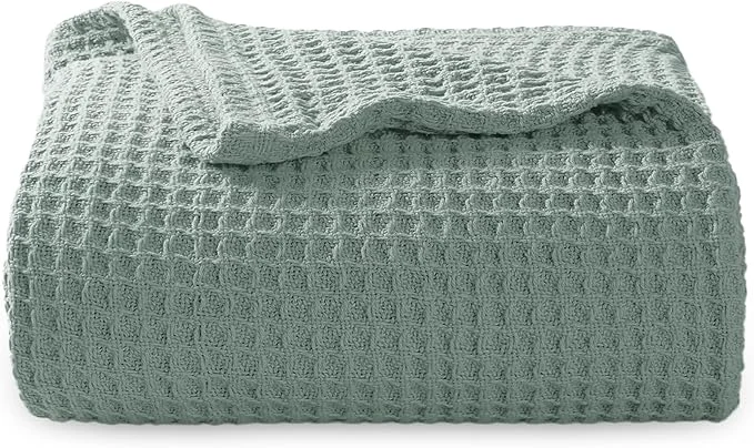 Smart Bedsure Gentlesoft Cotton Throw Blanket for Couch 50×70 inches – Cooling Breathable and Soft for Spring Summer Waffle Weave Throw Blanket for Office Sage Green Recyclable