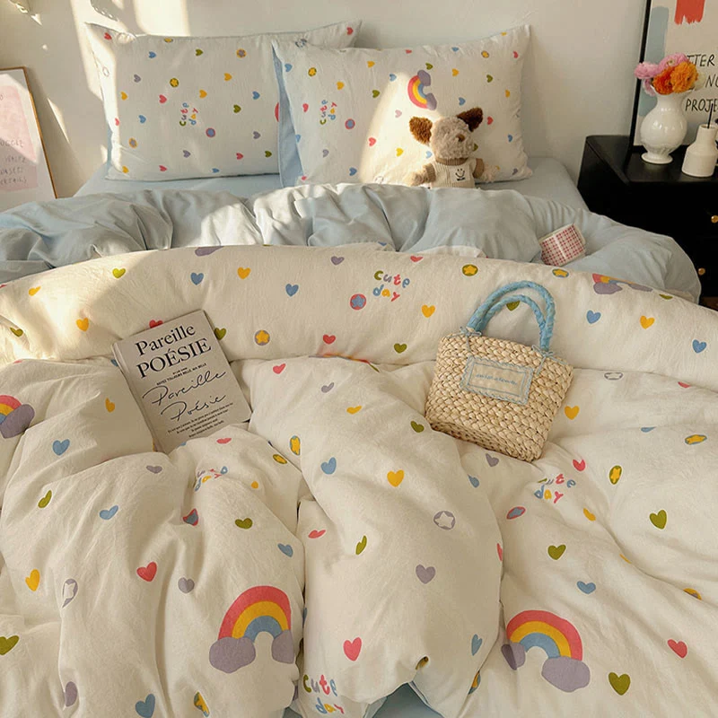 Fine Ownkoti Rainbow Hearts Soft Touch Bedding Set