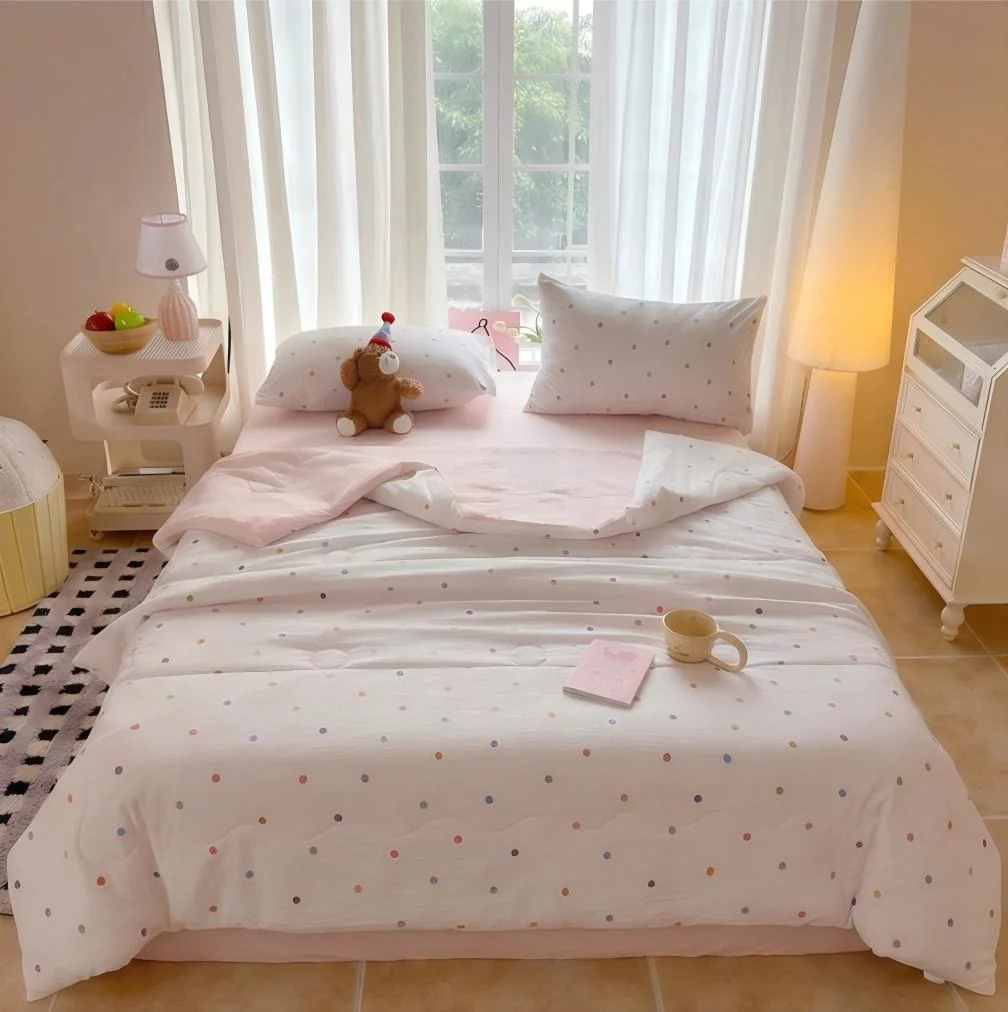 Sustainable Ownkoti Rainbow Polka Dot Washed Cotton Bedding Set Premium Material
