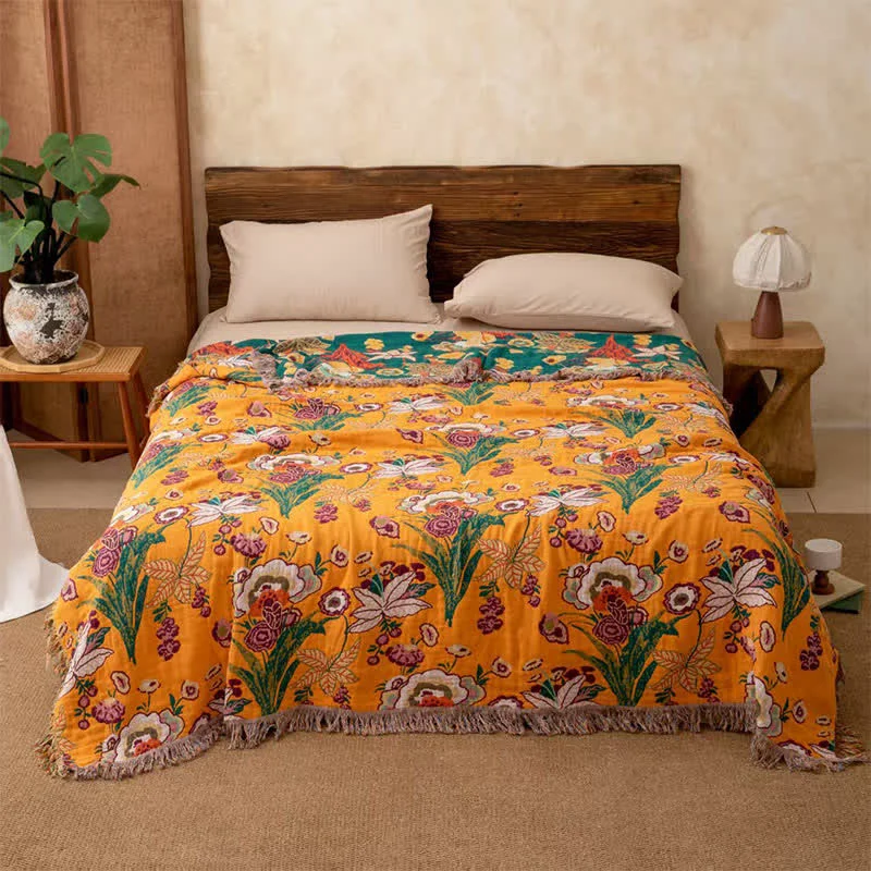 Crafted Ownkoti Boho Reversible Cotton GauzeTassel Blanket Quilt Premium Material