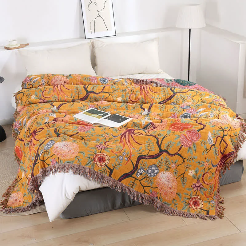 Original Ownkoti Exotic Garden 4-Layer Cotton Muslin Bedspread Quilt Expertly Made