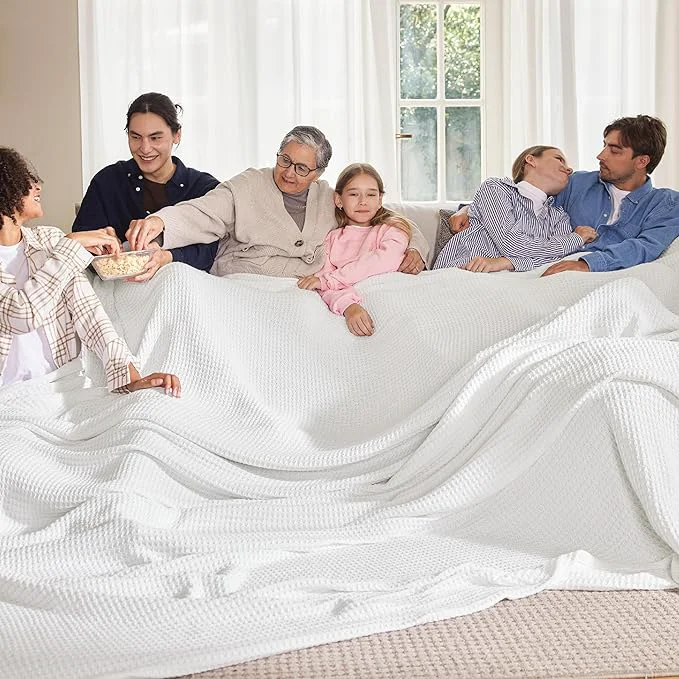 Prestigious Bedsure Gentlesoft Cotton Big Blanket Oversized King for Bed – Large Breathable Thick Cooling Waffle Weave Blanket for Summer Couch Cover White 120×94 inches Long-Lasting
