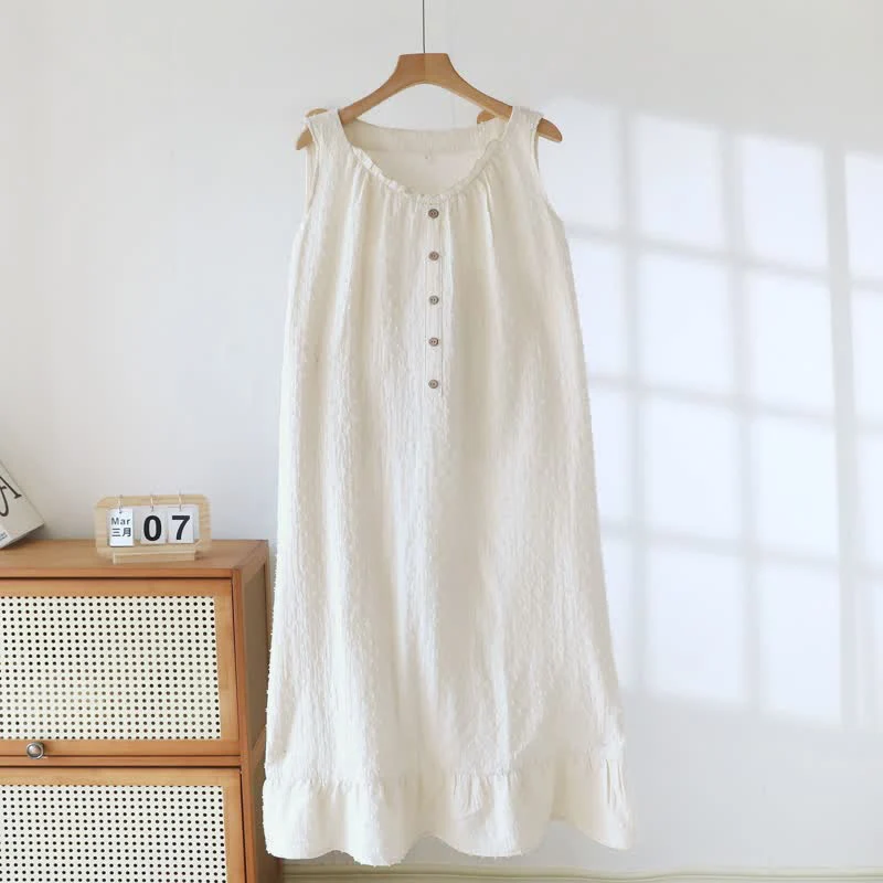 Casual Ownkoti Beige Cotton Textured Sleeveless Lounge Dress World-Class