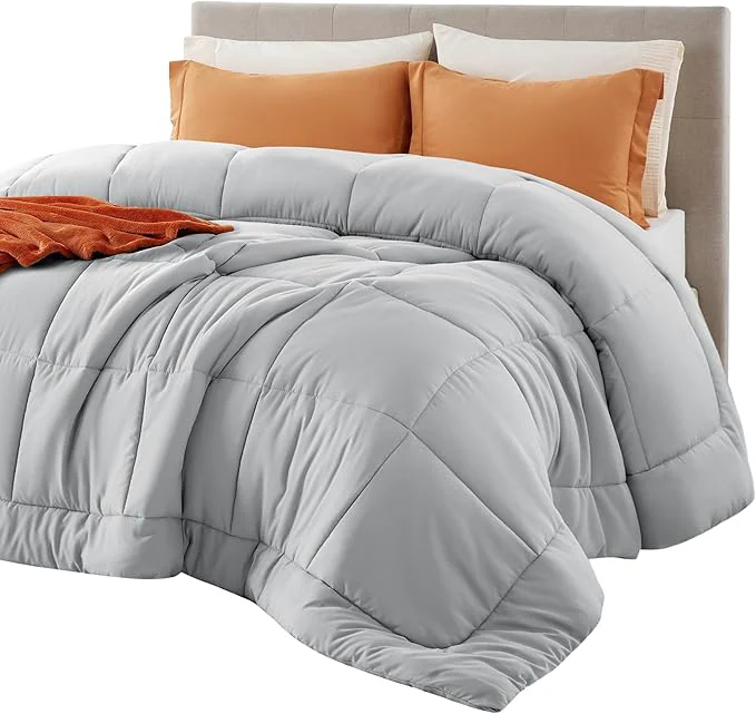 Fashionable Bedsure Comforter Duvet Insert – Quilted Comforters Queen Plus Size All Season Duvet GentleSoft Down Bedding with 8 Tabs Gifts for Women Men Light Grey Queen Plus 90 x 90 Inches Trendy
