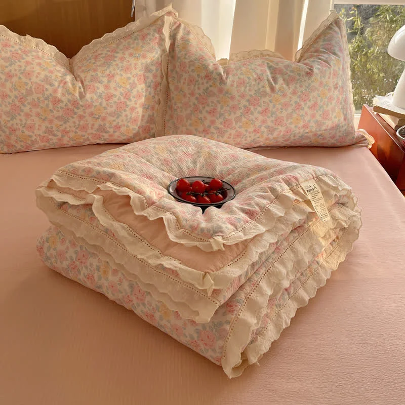 Versatile Ownkoti Blush Rose Ruffle Lace Summer Bedding Set Next-Generation
