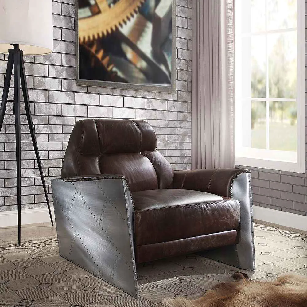 Pure Brancaster – Accent Chair – Espresso Top Grain Leather amp Aluminum Prestigious