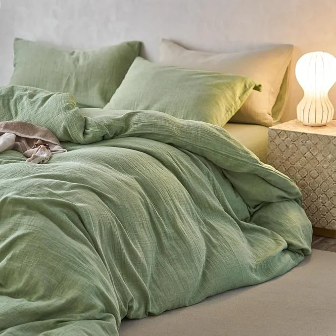 Stylish VM VOUGEMARKET Green Duvet Cover Queen Size-Ultra-Soft Breathable amp Lightweight Muslin Cotton Linen Like Gauze Textured Comforter Cover with Zipper Closure Minimalist Bedding Set- 90 quot x90 quot Mint Green Practical