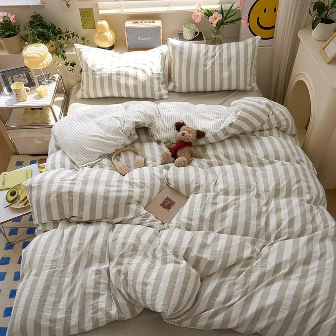 Responsible Brown Striped King Size Duvet Cover Boho Pattern King Comforter Cover Lightweight Stripe Dorm Room Farmhouse Duvet Cover Set with Pillowcases Teen Boy Bedding Washed Microfiber Duvet Protector Secure