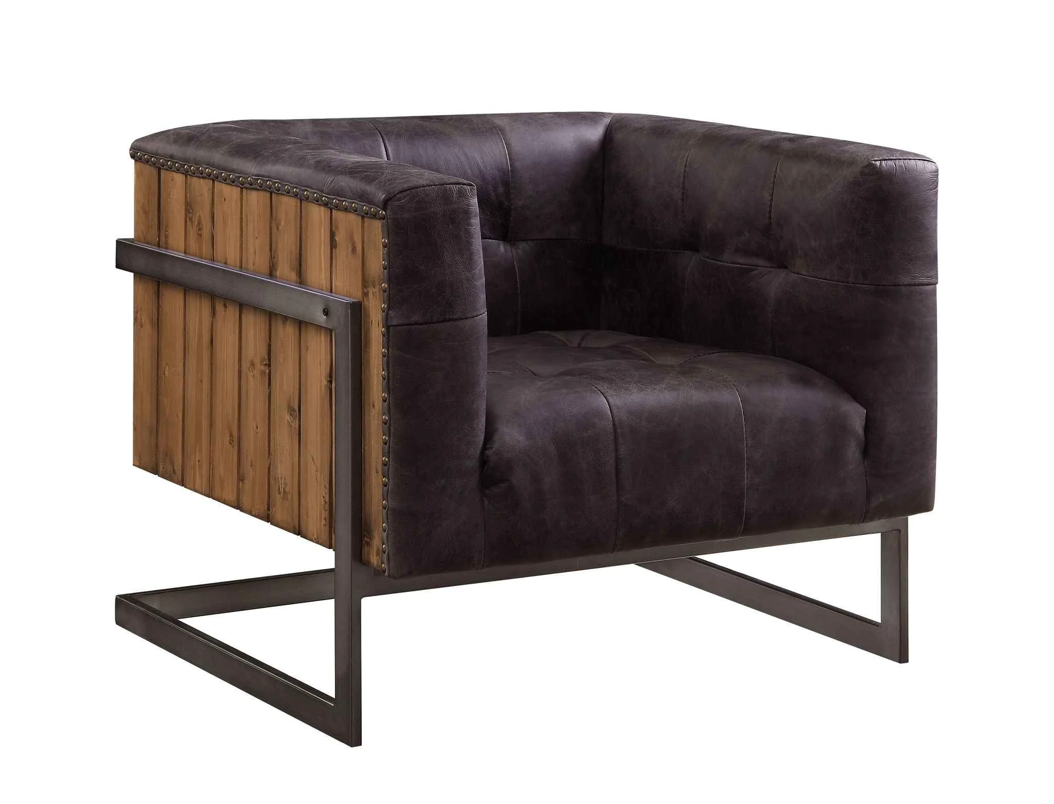 Dependable Sagat – Accent Chair – Antique Ebony Top Grain Leather amp Rustic Oak Expertly Made