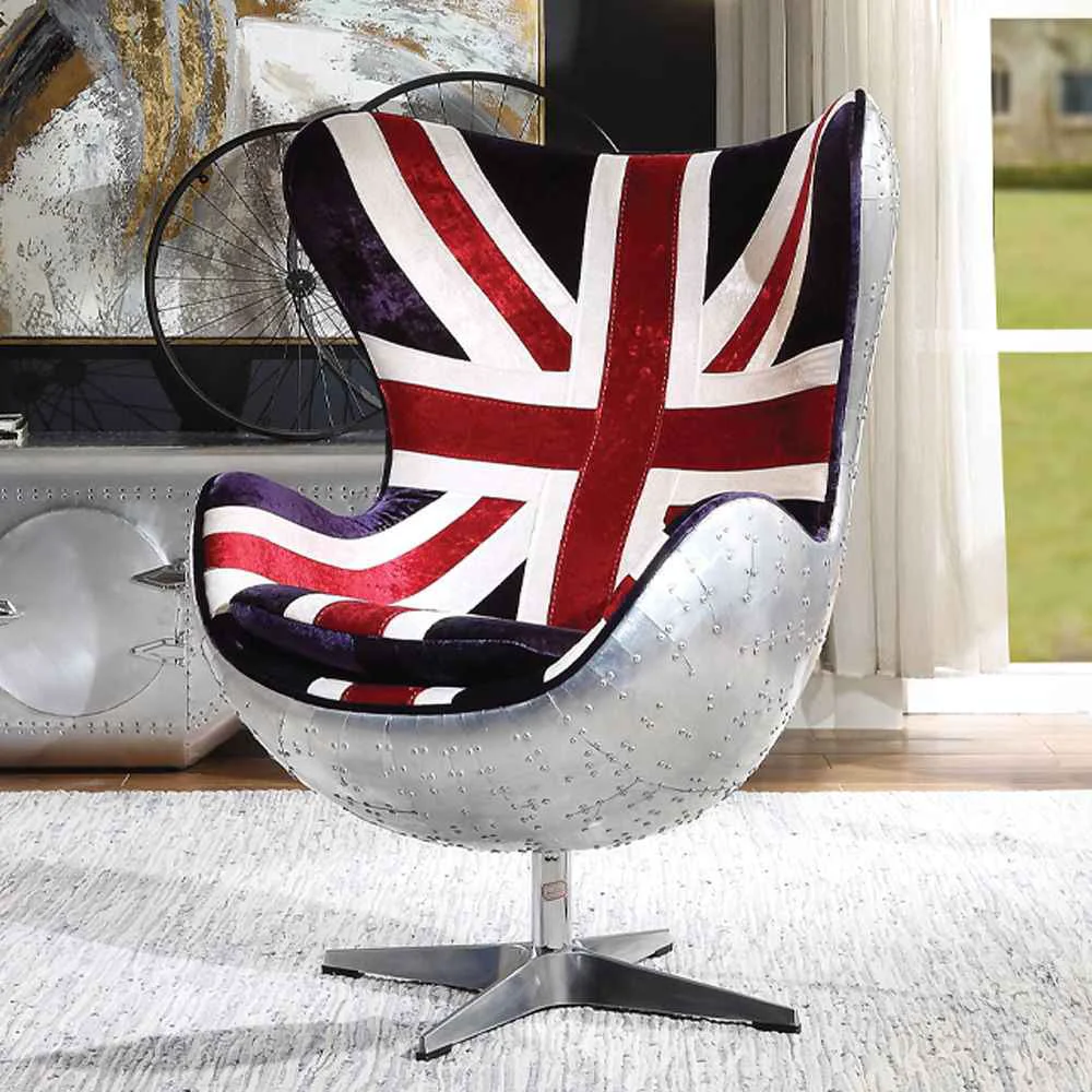 Innovative Brancaster – British Flag Accent Chair With Swivel – Pattern Fabric amp Aluminum Natural