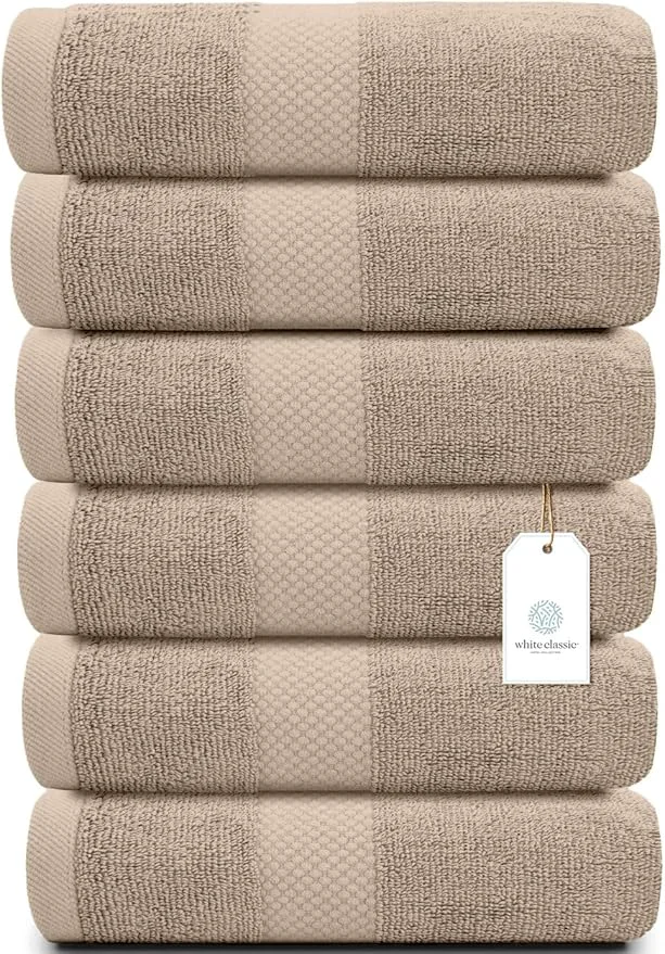 Elite White Classic Luxury Taupe Hand Towels Breathable