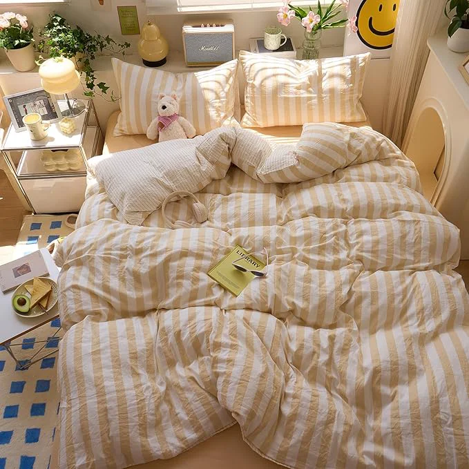 Trusted Salmon Pink Striped King Duvet Covers Hotel Pattern Comforter Cover King Size Boho Cute Dorm Cozy Duvet Cover Set with 2 Pillow Cases Neutral Teen Girl Bedding Washed Microfiber Duvet Protector Professional