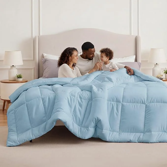 Exceptional Bedsure Comforter Duvet Insert – Quilted Comforters Oversize Queen All Season Duvet GentleSoft Down Bedding with 8 Tabs Gifts for Women Men Light Spa Blue Oversize Queen 98x98Inches Solid