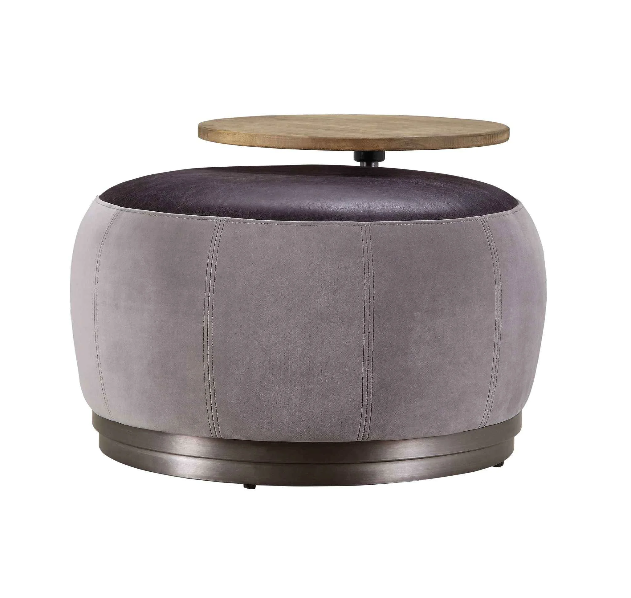 Long-Lasting Decapree – Ottoman – Antique Slate Top Grain Leather amp Gray Velvet Unique