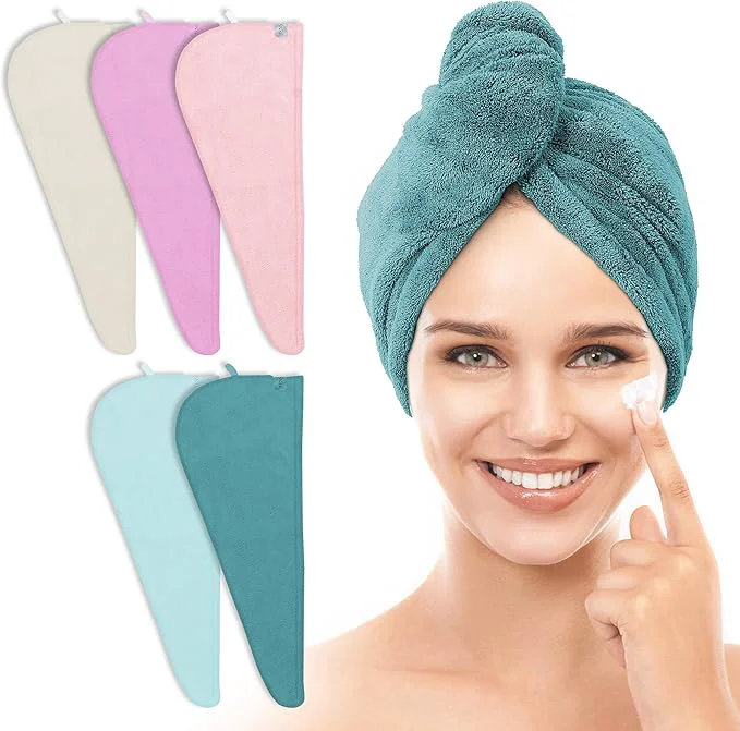 Breathable TENSTARS 5 Pack Thicken Microfiber Hair Towel Wrap Safe