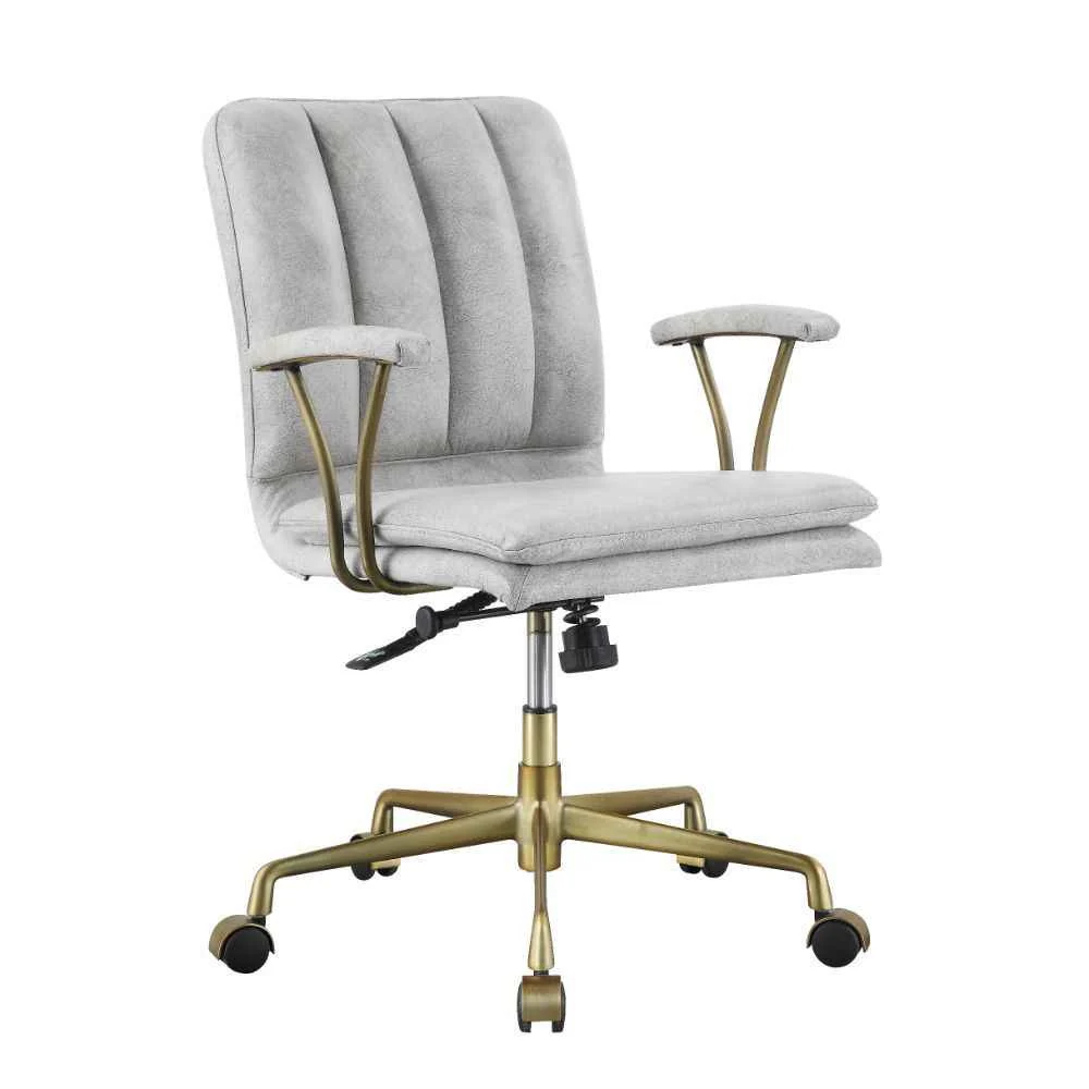 Comfortable Damir – Office Chair – Vintage White Top Grain Leather amp Chrome Quality