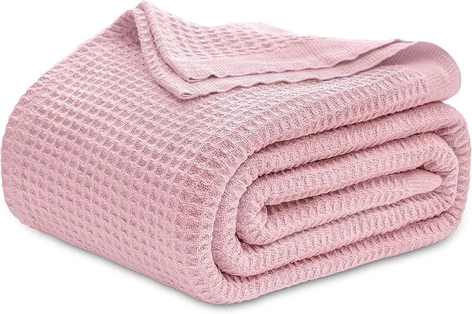 Selected Bedsure Gentlesoft Cotton Blanket King Size for Bed – Breathable and Soft for Spring Summer Thick Cozy Waffle Weave Blanket Gifts for Women Pink 104×90 inches Organic