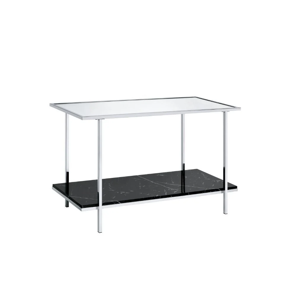 Classic Angwin – Console Table – Mirrored Faux Marble Top amp Chrome Traditional