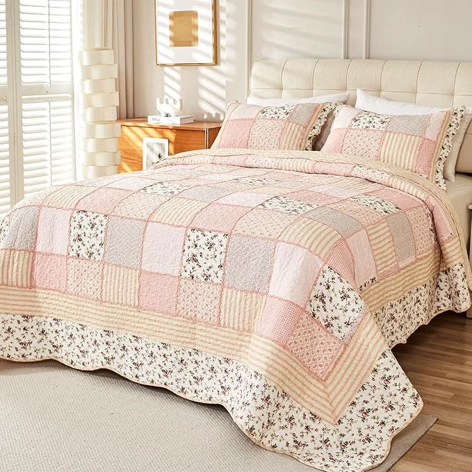 Dependable Cmfshape Floral Quilt Sets Bedspread Set Cotton Patchwork Bedding Set All Season Use Lightweight Reversible Coverlet Quilts with 2 Pillow Shams King 106 quot x96 quot Unique